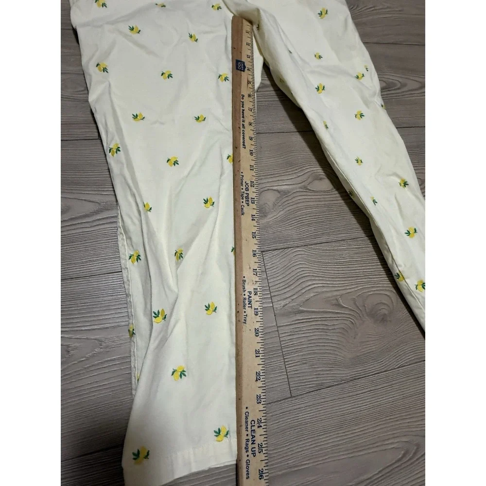 Talbots Relaxed Chino Pants Women's 10P Yellow Lemon Embroidered Stretch Ankle - Picture 10 of 11